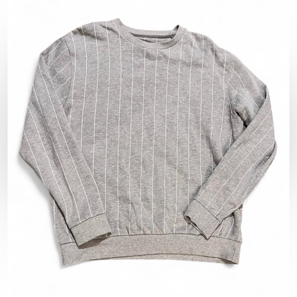 Denim & Flower Mens XL Gray Pinstripe Crewneck Sweater Classic
